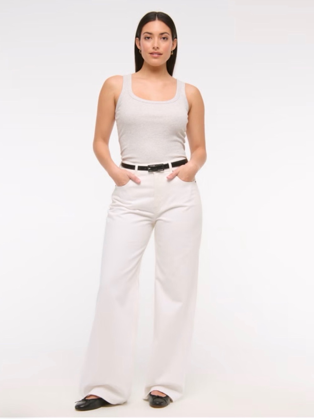 Abercrombie & Fitch Curve Love High Rise Wide-Leg Jeans - Color White